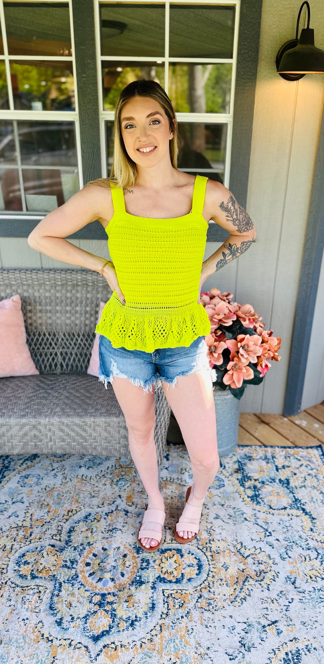 Neon Crochet Peplum Tank