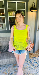 Neon Crochet Peplum Tank