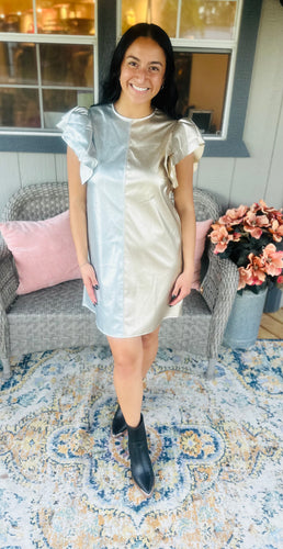 Metallic Faux Leather Dress