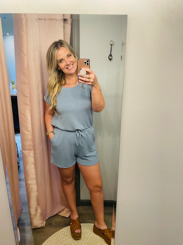 French Terry Romper Blue