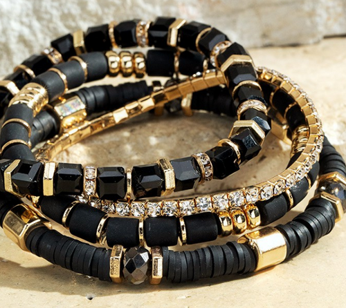 Layered Glass and Pave Crystal Bracelet