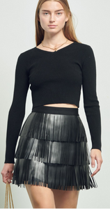 Faux Leather Fringe Mini Skirt