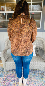 Leopard Smocked Mock Top