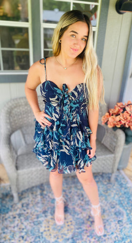 Navy Floral Tiered Dress