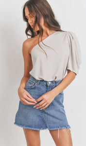 One Shoulder Pleated Sleeve Top