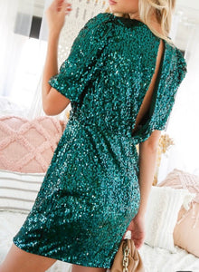 Green Open Back Sequin Dress