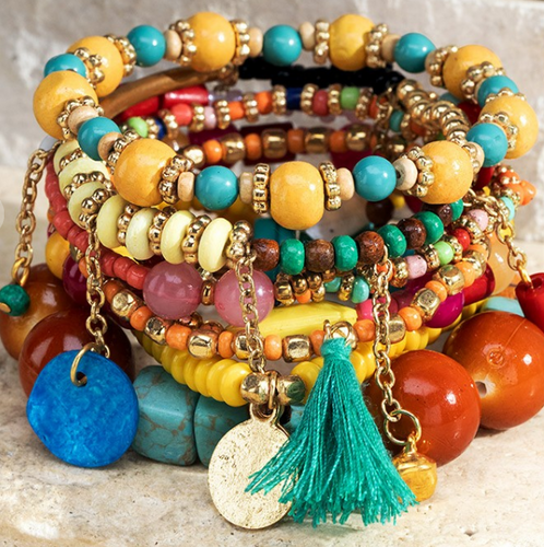 Acrylic & Natural Stone Bracelet Set-Tropical